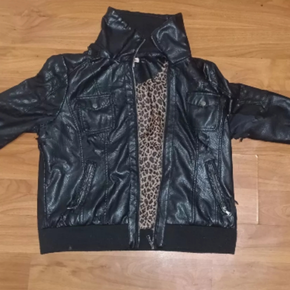 Leather leopard print jacket